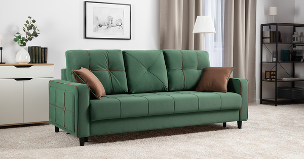 Диван-кровать прямой Черри ТД 288 велюр Irida 09 зеленый, Эвита шоколад бежево-коричневый