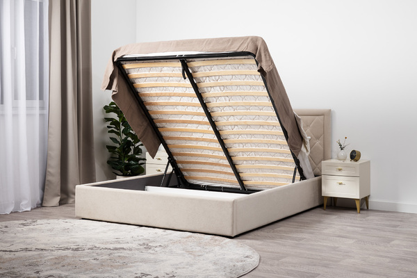 Кровать Марион 160 велюр OCEAN 002 бежевый с ортопедическим основанием и подъемным механизмом (спальное место 160 х 200)