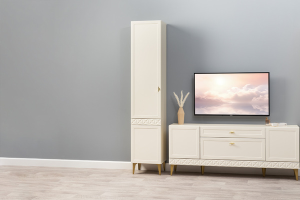 Шкаф-пенал Марион 16.333.01 слоновая кость С341 PE, слоновая кость 6898 ПВХ (собирается на любую сторону)