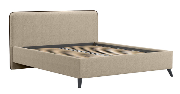 Кровать Миа 160 рогожка бежево-коричневый, кант желтовато-коричневый с ортопедическим основанием и подъемным механизмом