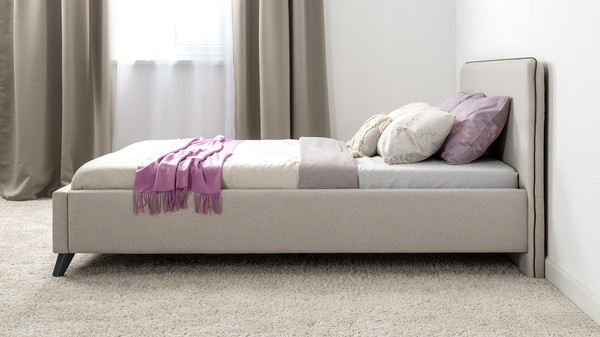 Кровать Миа 180 светло-бежевый, кант желтовато-коричневый с ортопедическим основанием и подъемным механизмом