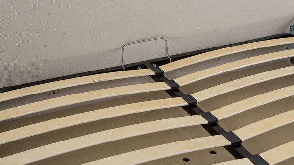 Кровать Миа 160 рогожка светло-бежевый, кант желтовато-коричневый с ортопедическим основанием и подъемным механизмом