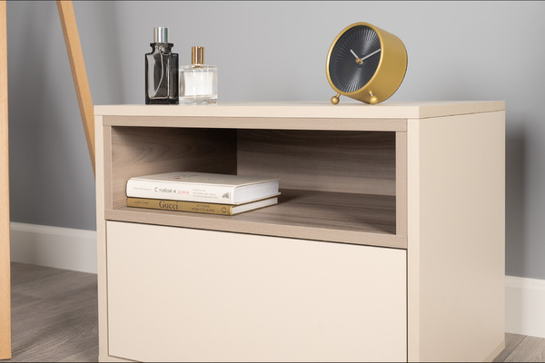 Тумба прикроватная Тайл 16.164 сатин 7045 SU, эмили блаш U9135, белый PE шагрень